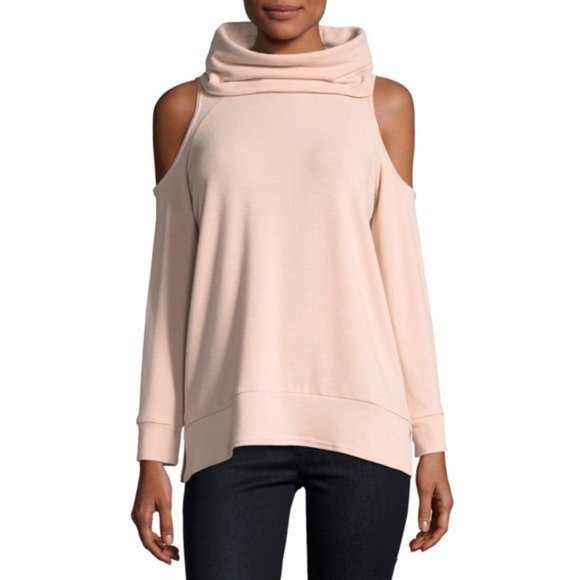 cupcakes & cashmere Tops - Cupcakes and Cashmere Pink Cowl Cold Shoulder Top